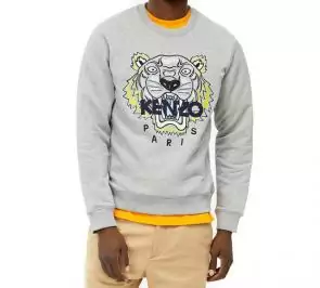 kenzo sweat col rond broderie devant coton colorway tiger  gold